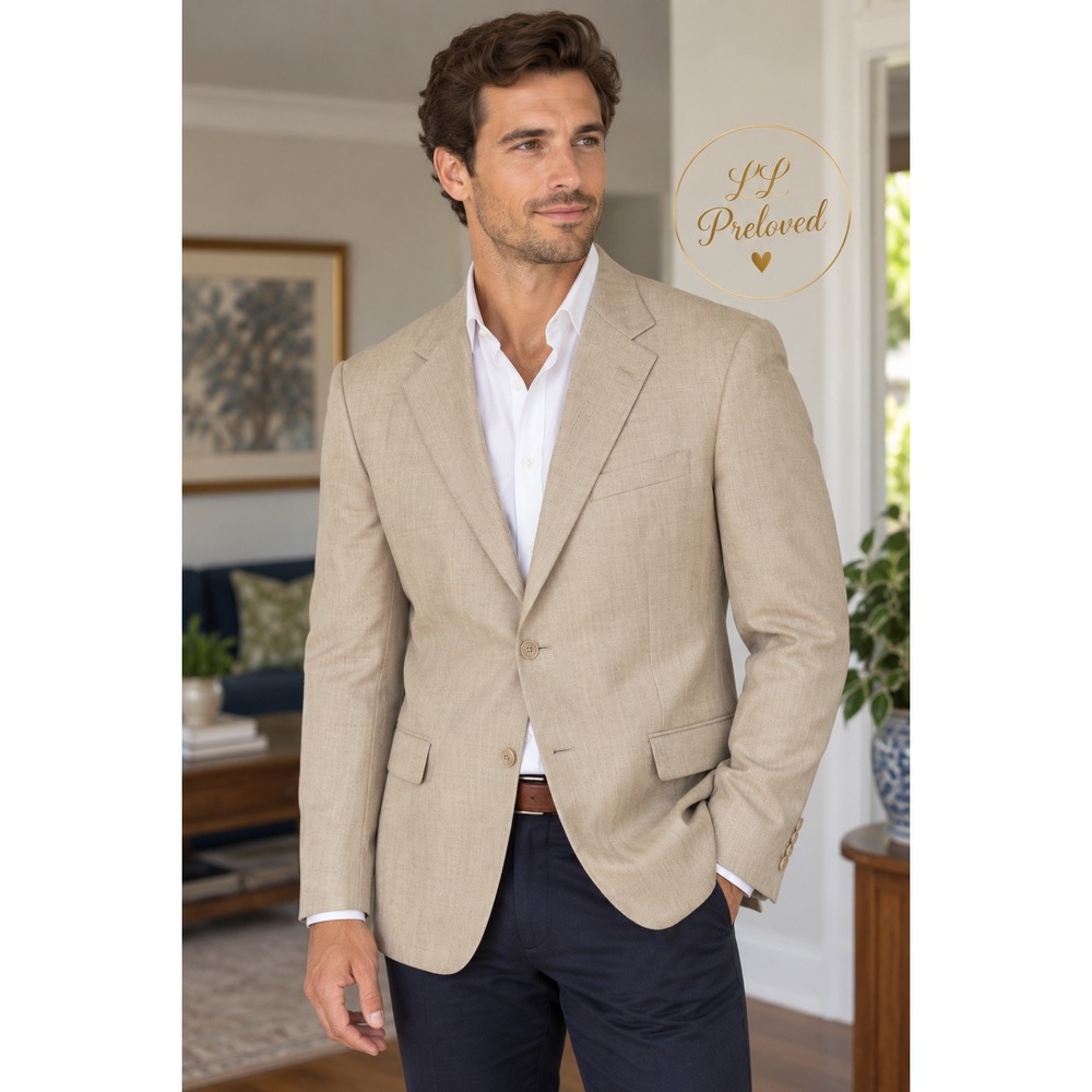 Oscar de la Renta Blazer Mens 44R Tan Silk Wool Blend Sport Coat Luxury Classic